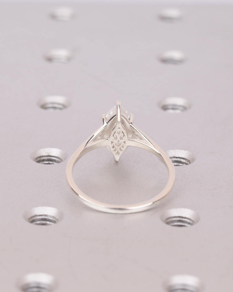 Silver Heirloom Moissanite Engagement Ring, Marquise Cut Ring, Victorian Filigree Ring, Antique Proposal Ring, Women's Anniversary Ring image #7