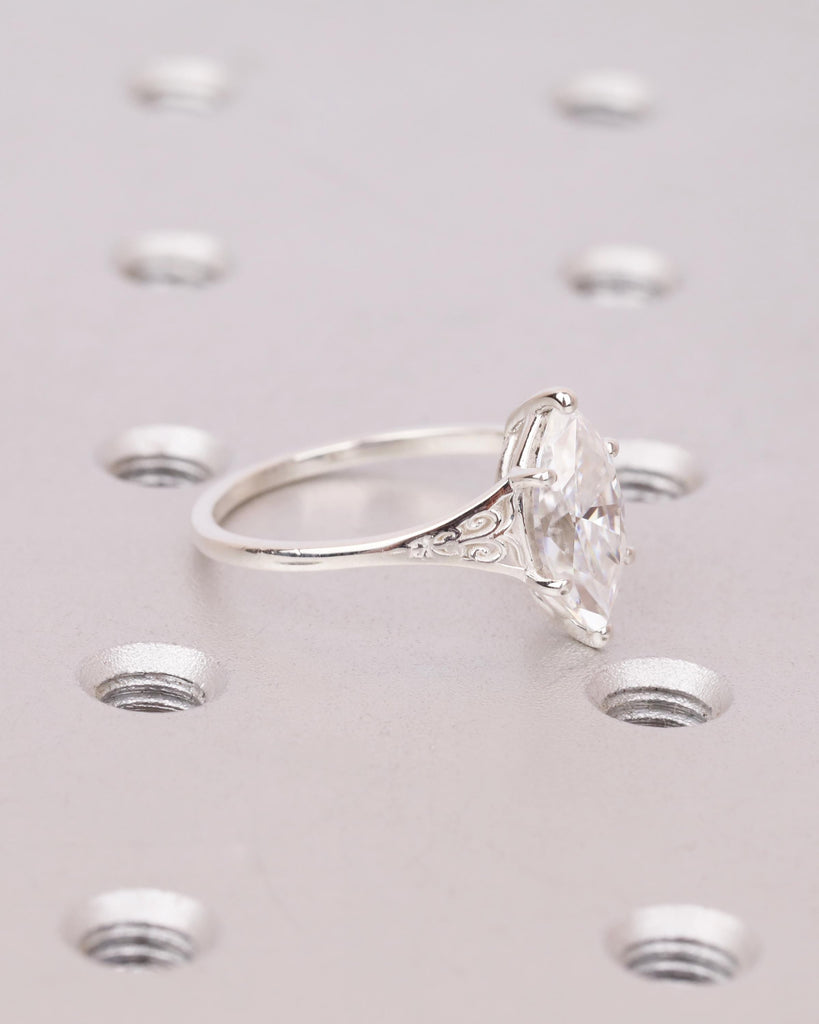 Silver Heirloom Moissanite Engagement Ring, Marquise Cut Ring, Victorian Filigree Ring, Antique Proposal Ring, Women's Anniversary Ring image #6
