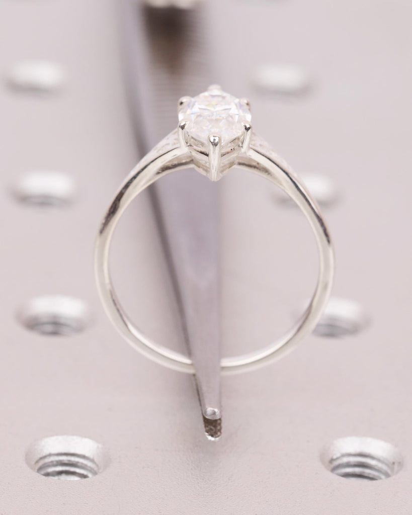 Sterling Silver Antique Filigree Ring, White Marquise Moissanite Filigree Engagement Ring, Edwardian Ring, Vintage Wedding Ring for Her image #9