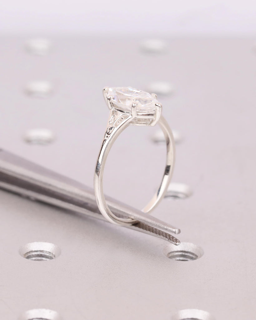 Silver Heirloom Moissanite Engagement Ring, Marquise Cut Ring, Victorian Filigree Ring, Antique Proposal Ring, Women's Anniversary Ring image #10