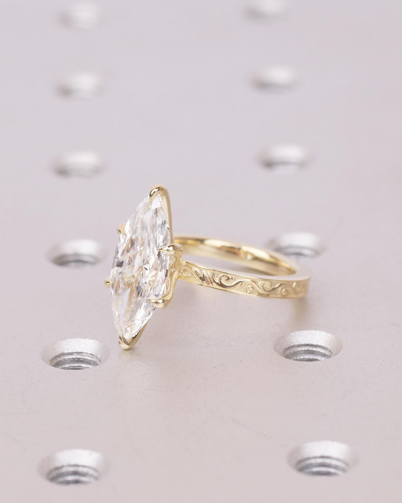 Marquise Lab Grown Diamond Engagement Ring, Art Deco 14k Solid Gold Filigree Ring image #3