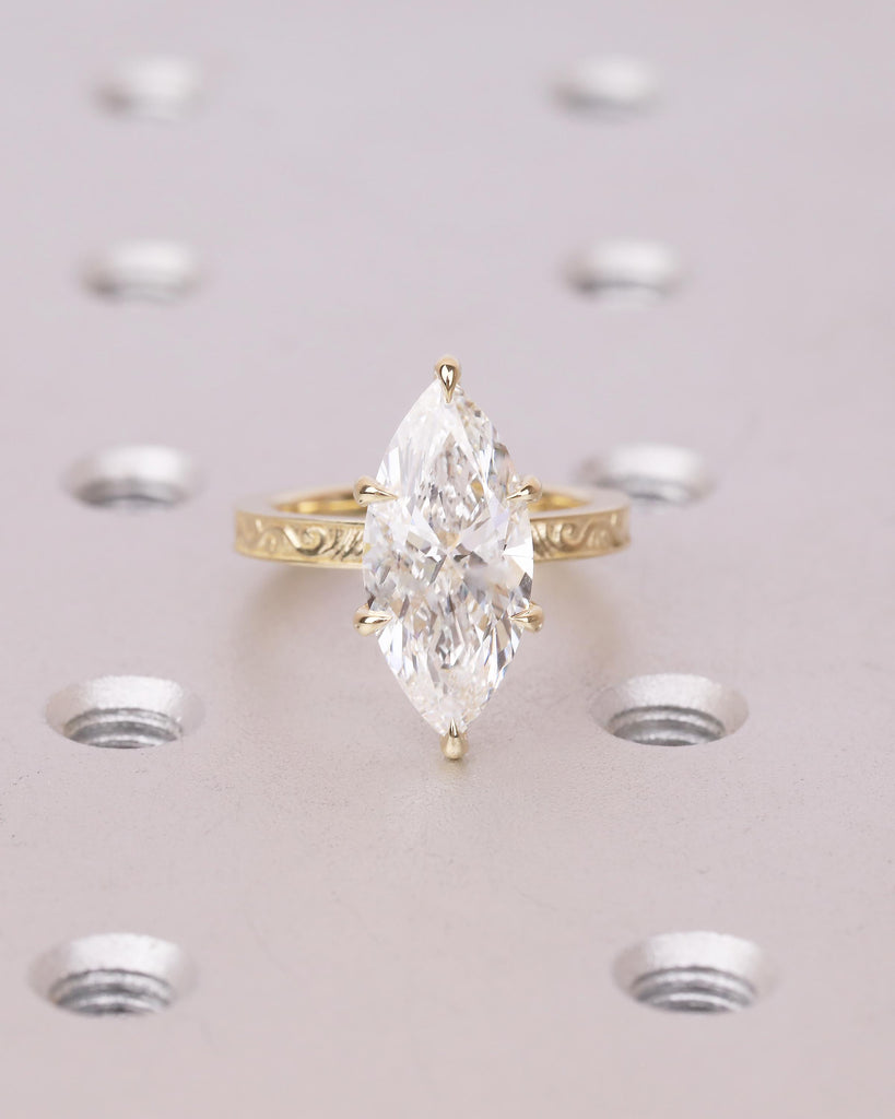 Lab Created Diamond Marquise Ring, Filigree 14k Yellow Gold Statement Ring, Vintage IGI Certified Wedding Rings for Women, Bridal Jewelry image #13