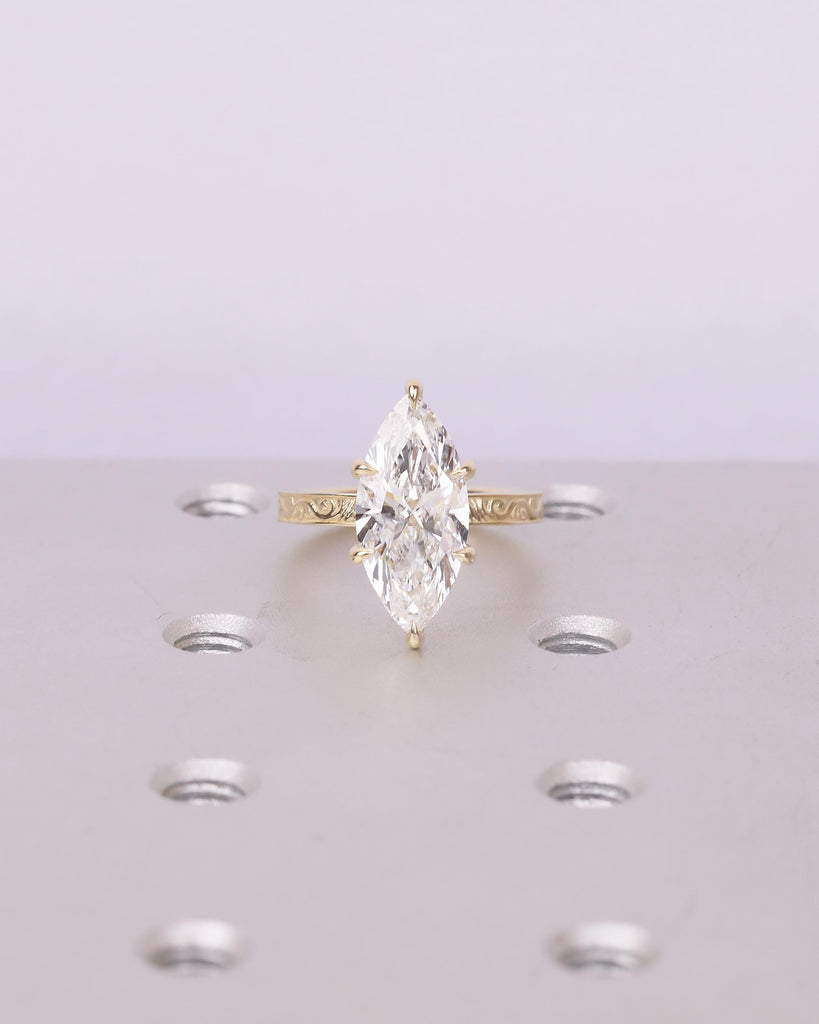 Lab Created Diamond Marquise Ring, Filigree 14k Yellow Gold Statement Ring, Vintage IGI Certified Wedding Rings for Women, Bridal Jewelry image #16