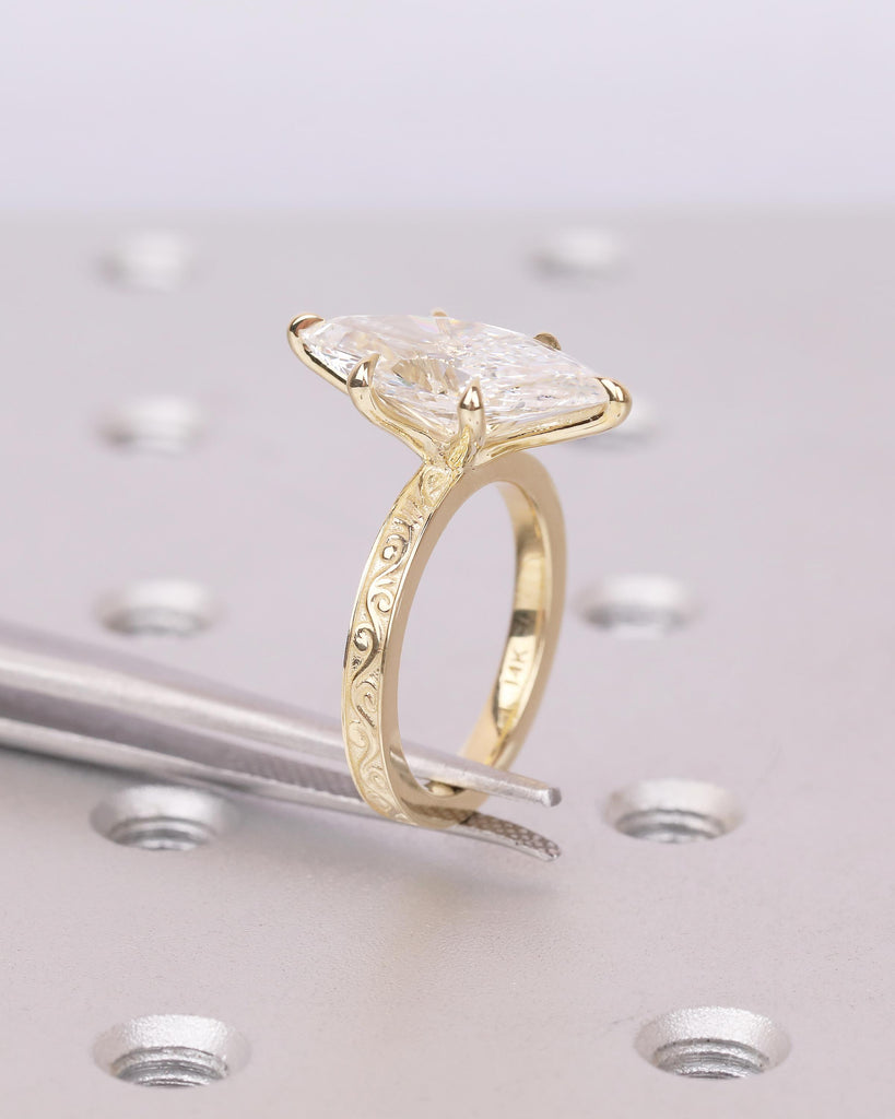 Lab Created Diamond Marquise Ring, Filigree 14k Yellow Gold Statement Ring, Vintage IGI Certified Wedding Rings for Women, Bridal Jewelry image #12