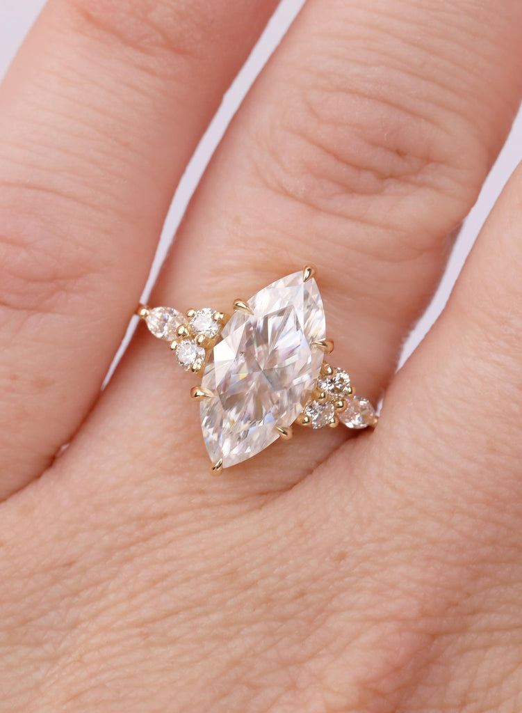 Marquise Lab Diamond Engagement Ring, Cluster Diamond Ring, 18K Gold Pear Accent Ring, Eco Friendly Promise Ring, Gift for Her image #2