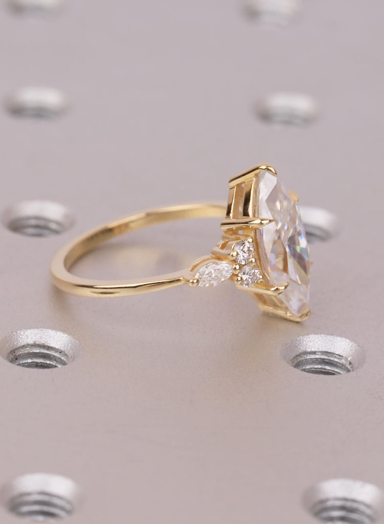 Marquise Lab Diamond Engagement Ring, Cluster Diamond Ring, 18K Gold Pear Accent Ring, Eco Friendly Promise Ring, Gift for Her image #6