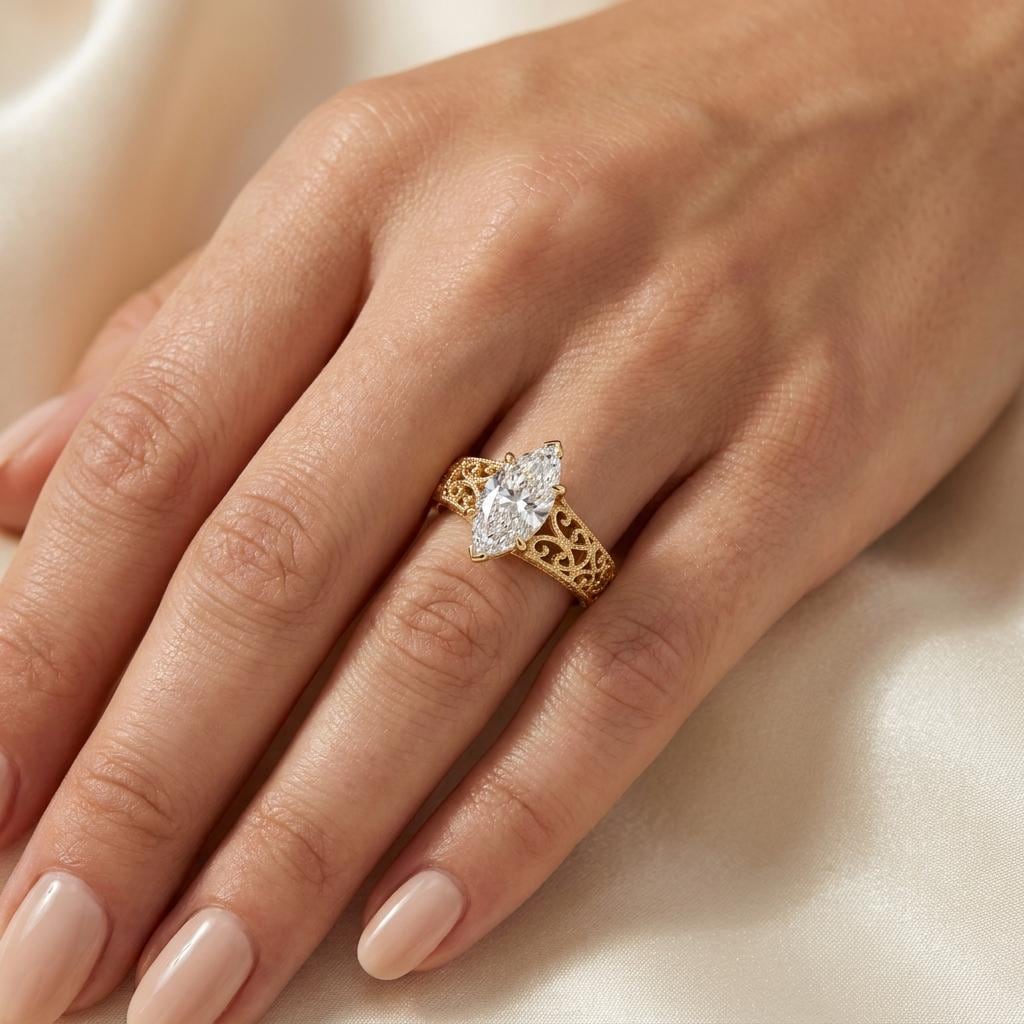 Art Deco Marquise Moissanite Engagement Ring
