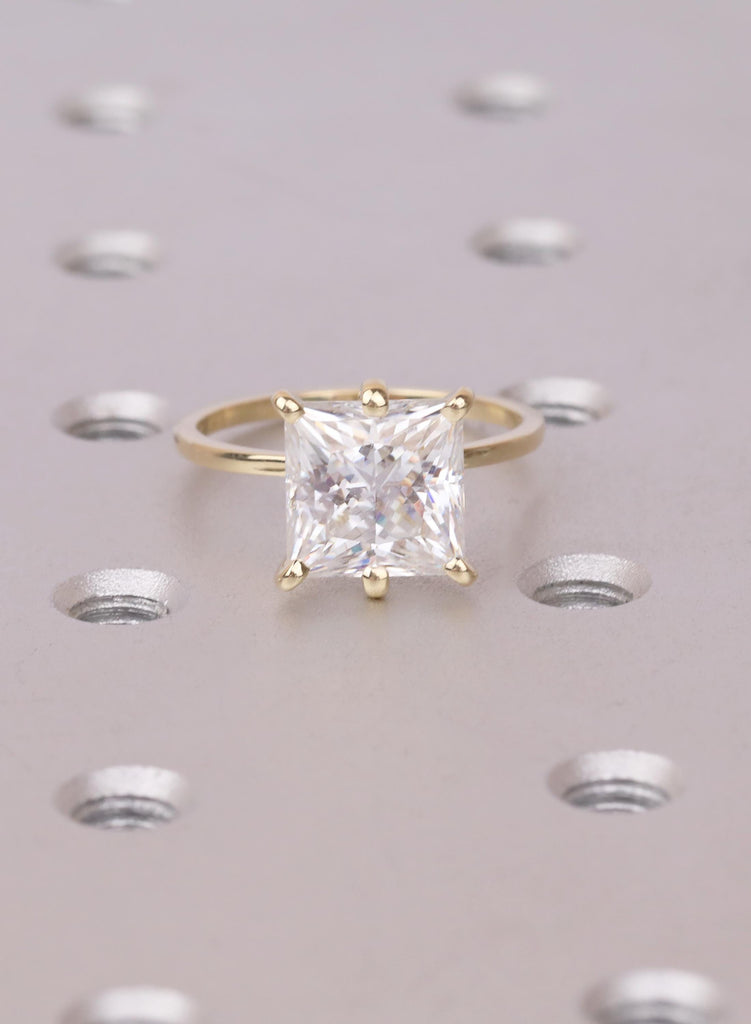 Princess Cut Moissanite Solitaire Engagement Ring, 14K Yellow Gold Bridal Jewelry image #7