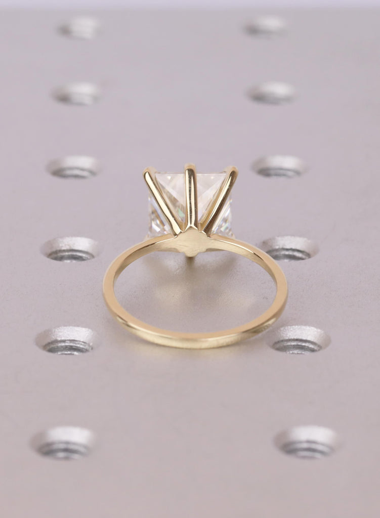 Princess Cut Moissanite Solitaire Engagement Ring, 14K Yellow Gold Bridal Jewelry image #5
