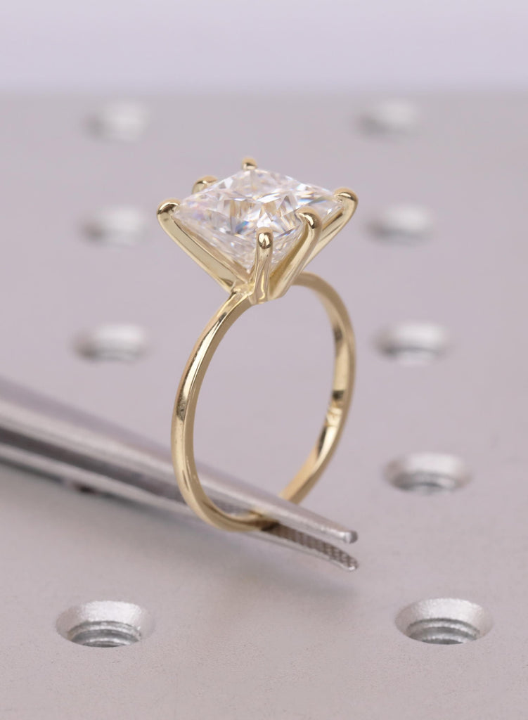Princess Cut Moissanite Solitaire Engagement Ring, 14K Yellow Gold Bridal Jewelry image #14