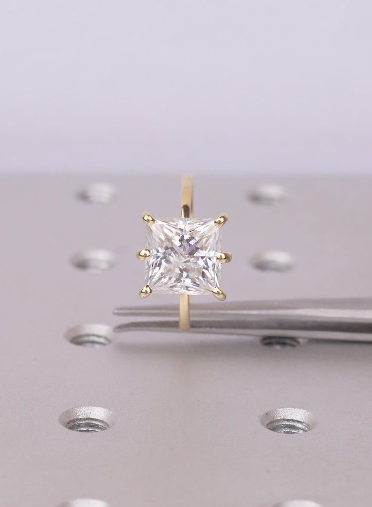 Princess Cut Moissanite Solitaire Engagement Ring, 14K Yellow Gold Bridal Jewelry image #11
