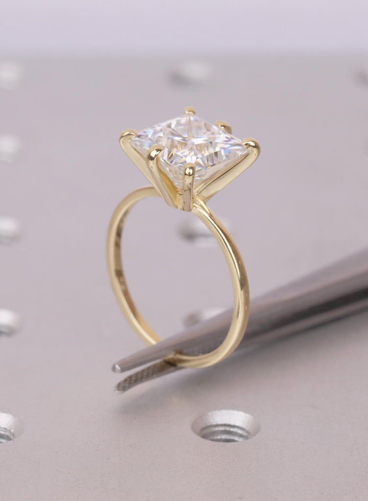 Princess Cut Moissanite Solitaire Engagement Ring, 14K Yellow Gold Bridal Jewelry image #10