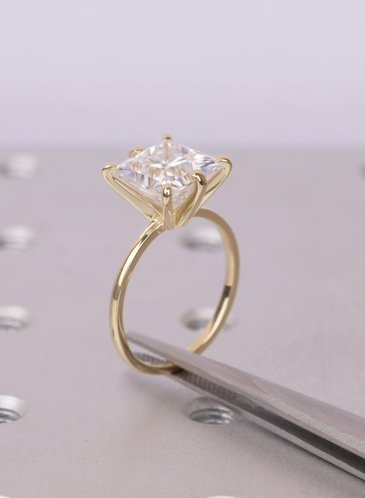 Princess Cut Moissanite Solitaire Engagement Ring, 14K Yellow Gold Bridal Jewelry image #12