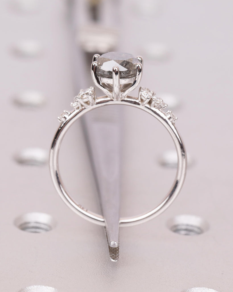 Vintage Engagement Ring, Salt and Pepper Diamond Snowdrift Moissanite Bridal Ring Set image #16