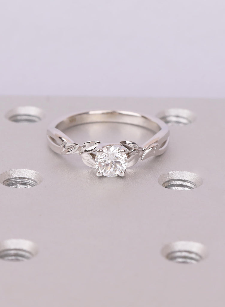 Moissanite Engagement Ring in 14K White Gold | Leaf Vine Solitaire for Her image #3