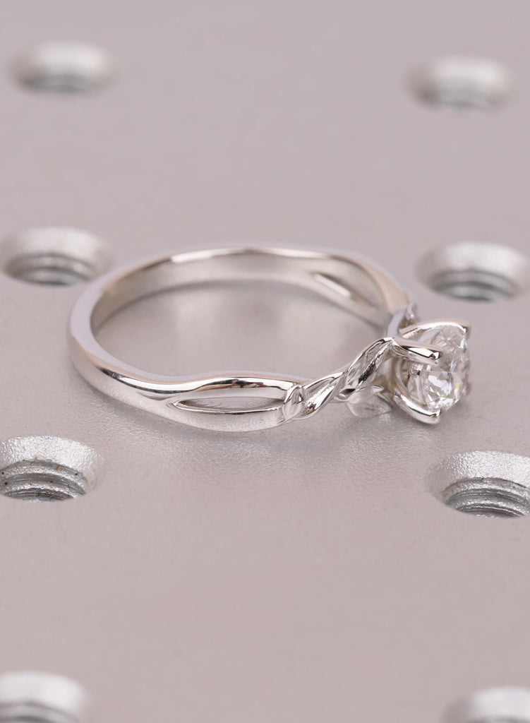 Moissanite Engagement Ring in 14K White Gold | Leaf Vine Solitaire for Her image #4