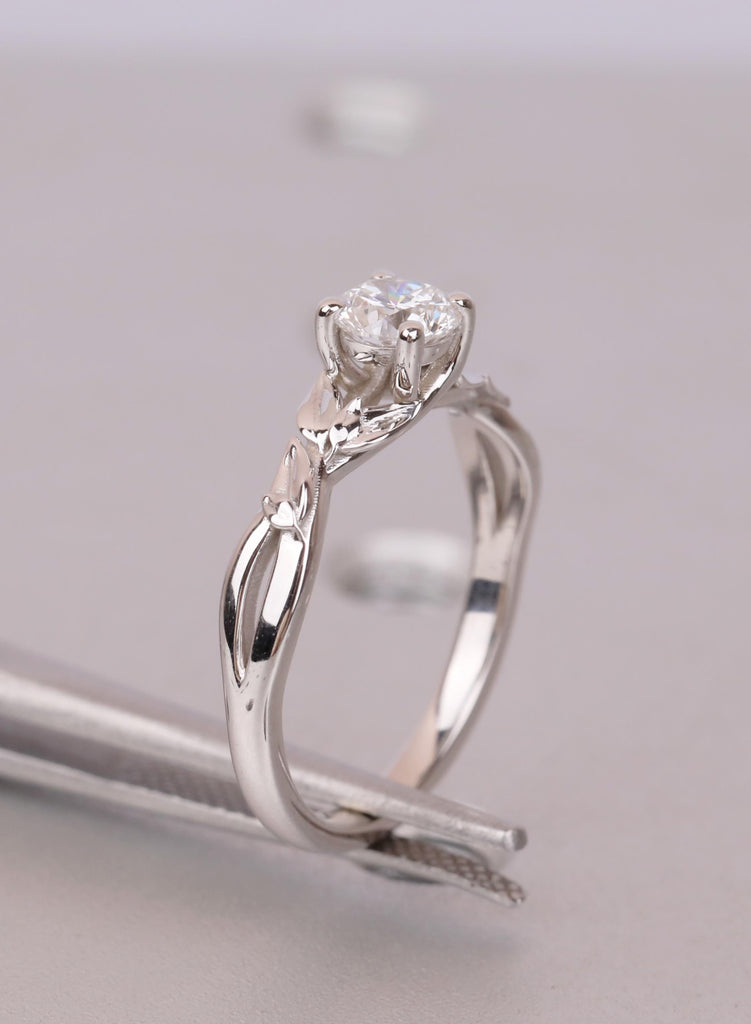 Moissanite Engagement Ring in 14K White Gold | Leaf Vine Solitaire for Her image #8