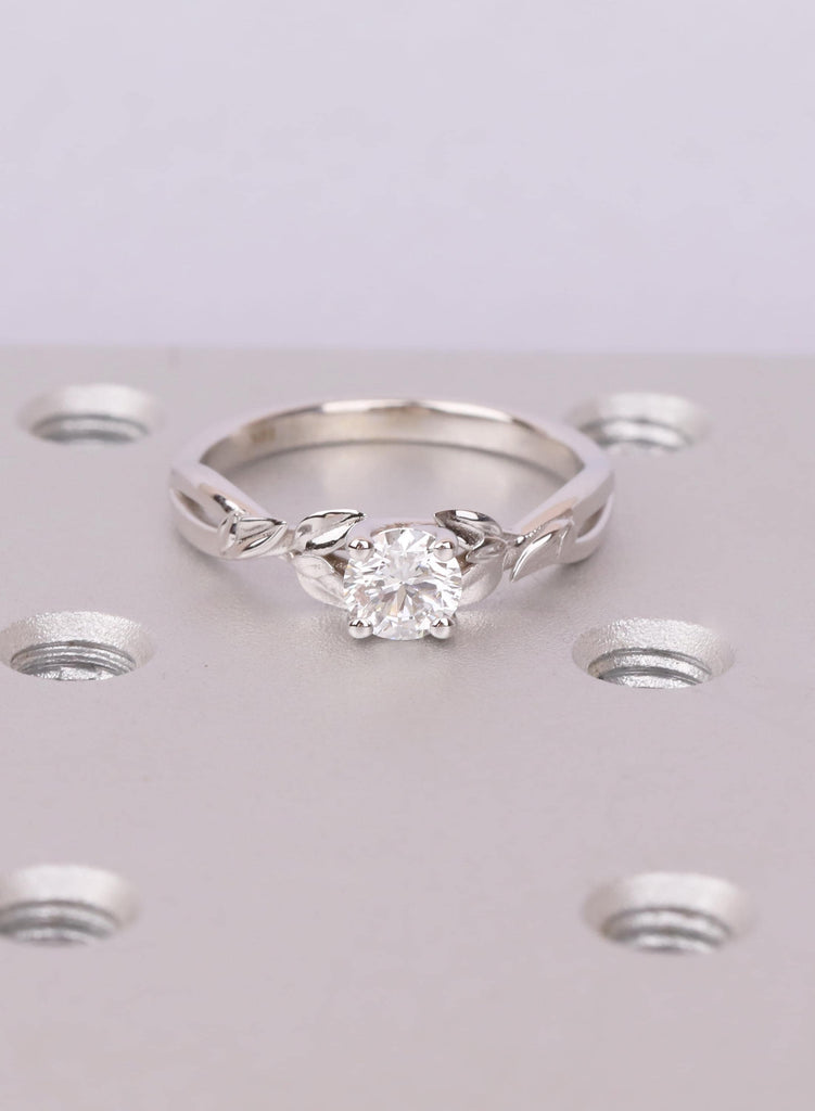 14K White Gold Leaf Solitaire Ring | Lab Diamond Engagement Proposal image #4