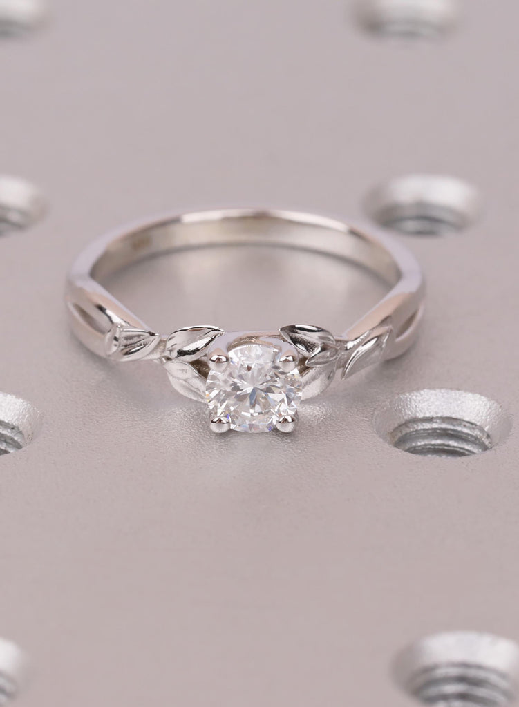 14K White Gold Leaf Solitaire Ring | Lab Diamond Engagement Proposal image #5