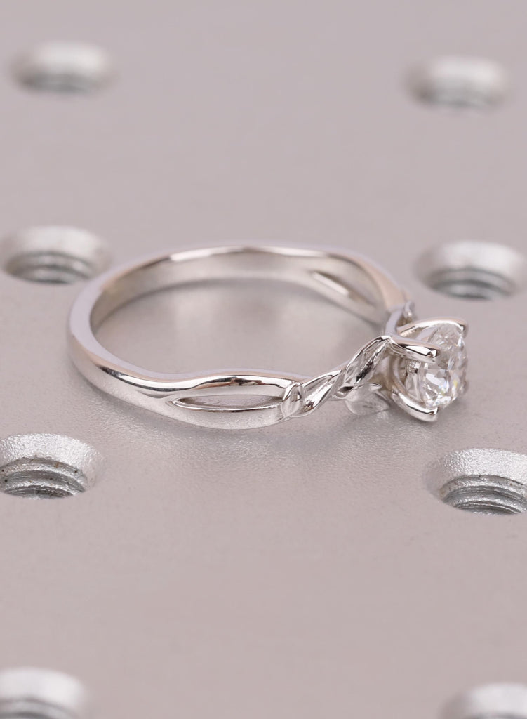 14K White Gold Leaf Solitaire Ring | Lab Diamond Engagement Proposal image #7