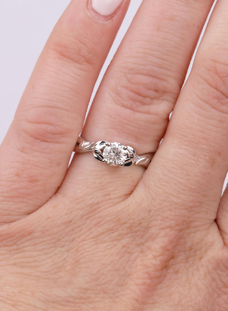 Lab Grown Diamond Engagement Ring in 14K White Gold | Certified Ethical Leaf Vine Solitaire image #2