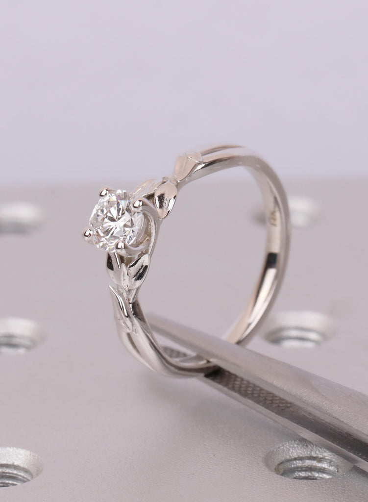 Lab Grown Diamond Engagement Ring in 14K White Gold | Certified Ethical Leaf Vine Solitaire image #8