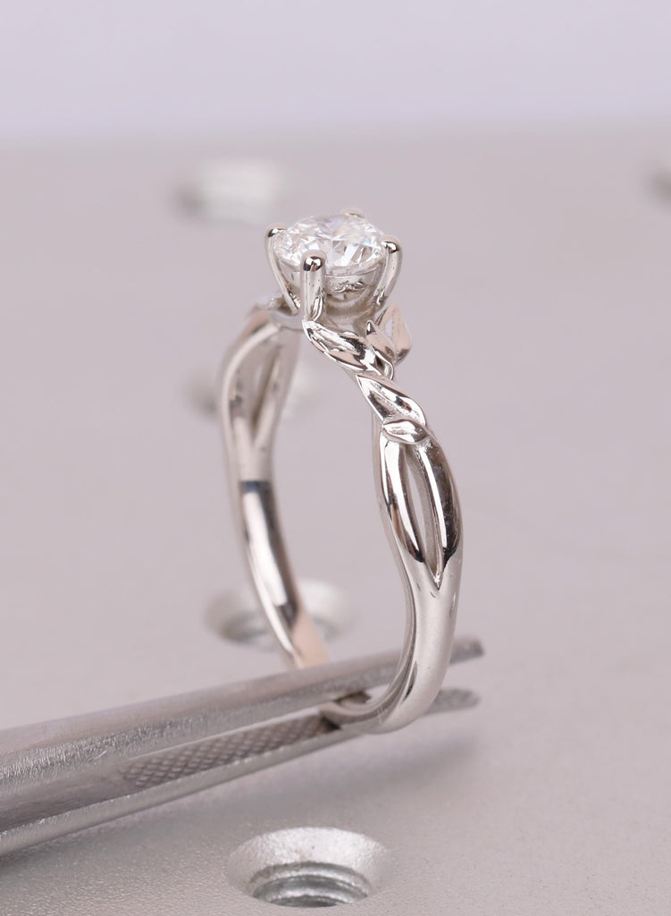 Lab Grown Diamond Engagement Ring in 14K White Gold | Certified Ethical Leaf Vine Solitaire image #13