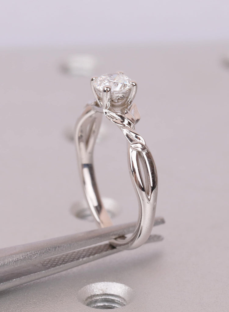 14K White Gold Leaf Solitaire Ring | Lab Diamond Engagement Proposal image #13