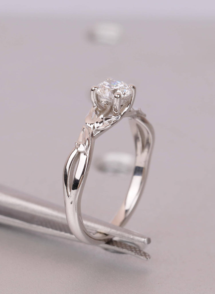 Lab Grown Diamond Engagement Ring in 14K White Gold | Certified Ethical Leaf Vine Solitaire image #9