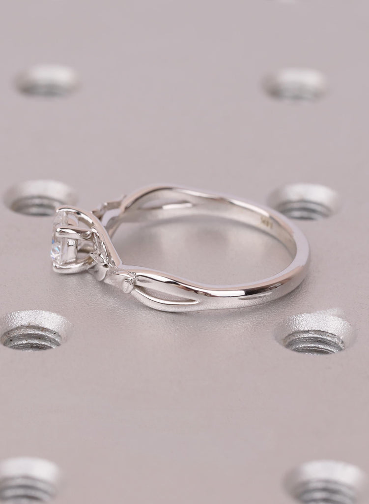 14K White Gold Leaf Solitaire Ring | Lab Diamond Engagement Proposal image #11