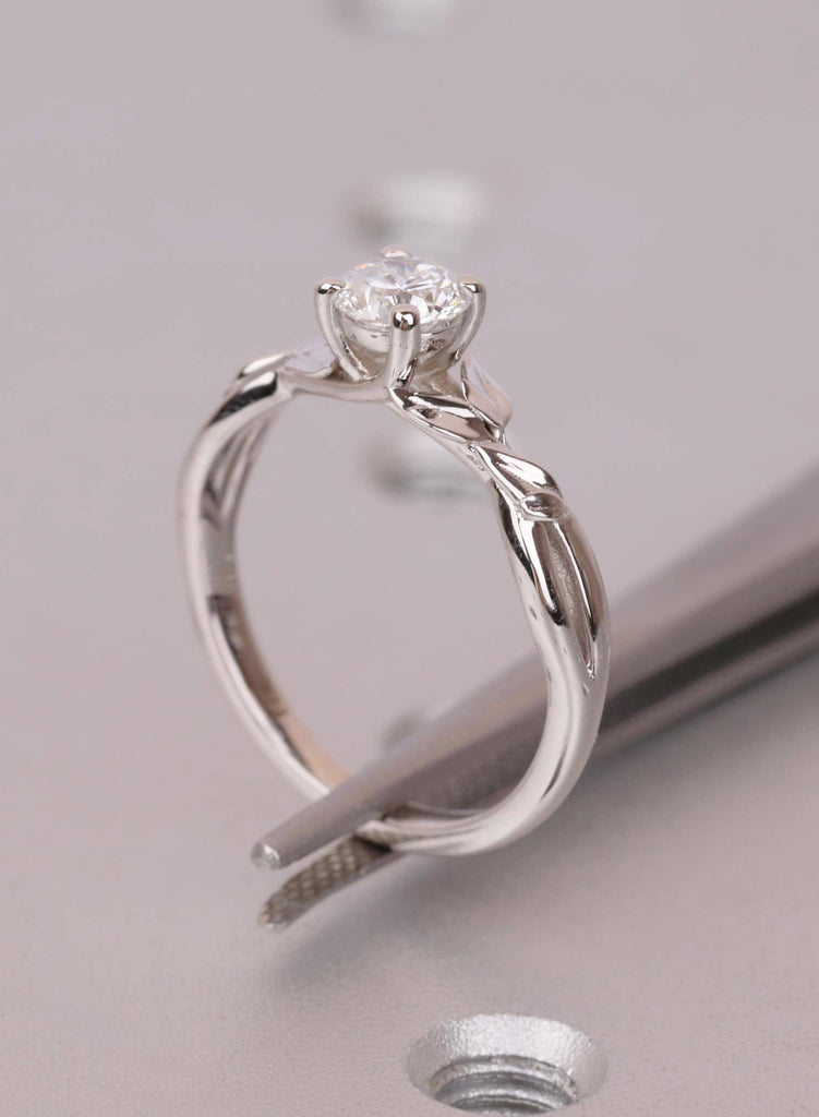 Lab Grown Diamond Engagement Ring in 14K White Gold | Certified Ethical Leaf Vine Solitaire image #11