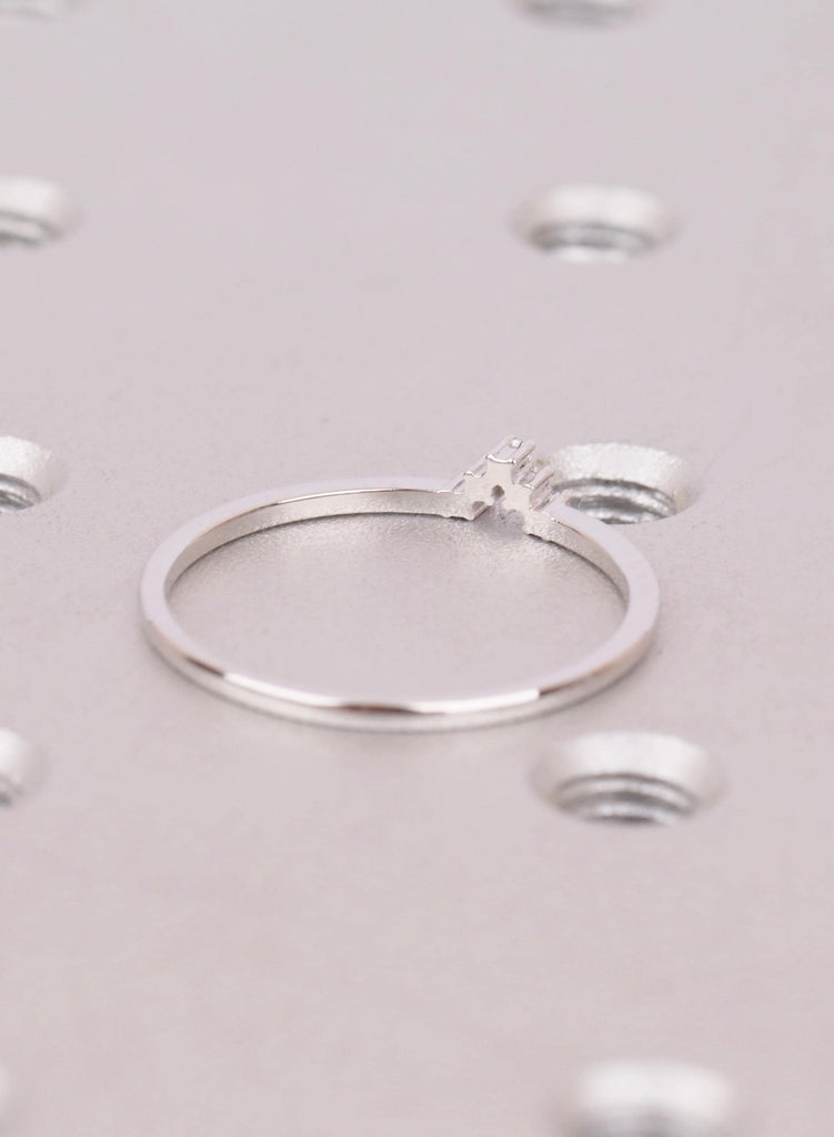 Diamond Wedding Band, Curved Chevron Stacking Ring 14K White Gold, Dainty V Shaped Matching Band, Natural Diamond Lab Diamond Moissanite image #7