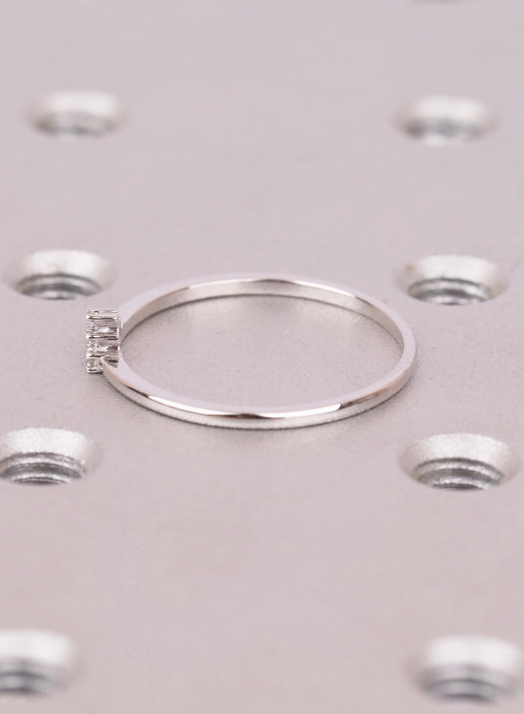 Diamond Wedding Band, Curved Chevron Stacking Ring 14K White Gold, Dainty V Shaped Matching Band, Natural Diamond Lab Diamond Moissanite image #4