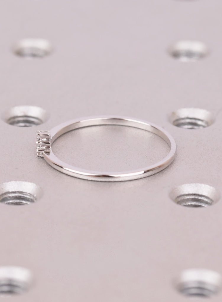 Dainty Curved Diamond Wedding Band, 14K White Gold Chevron Stacking Ring image #4