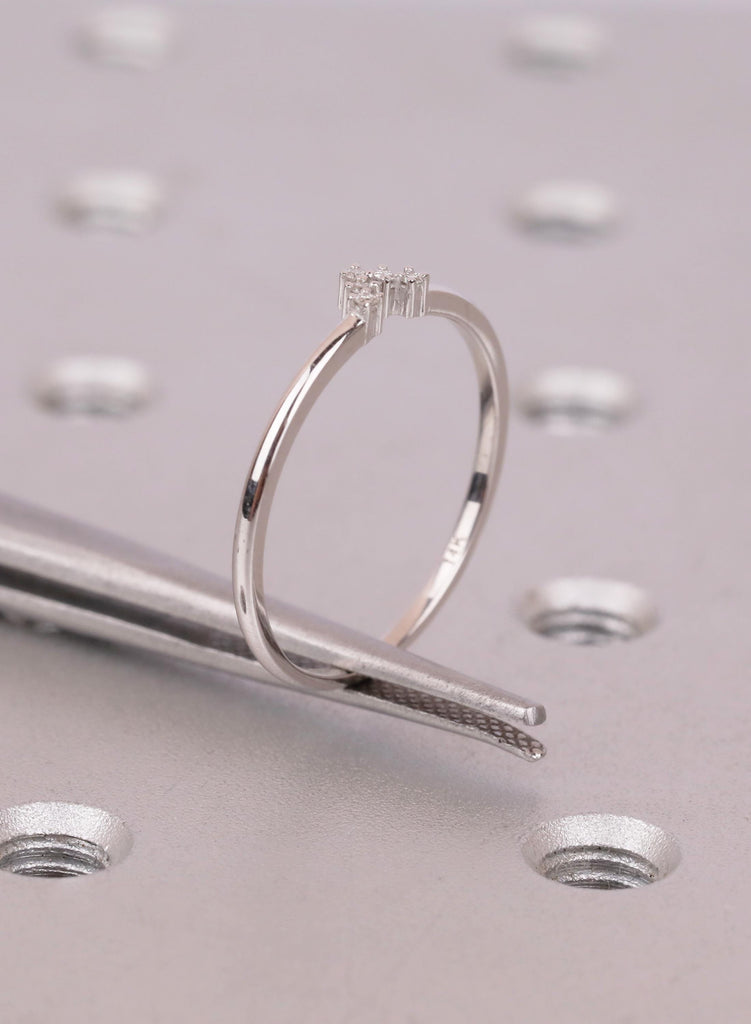 Dainty Curved Diamond Wedding Band, 14K White Gold Chevron Stacking Ring image #12