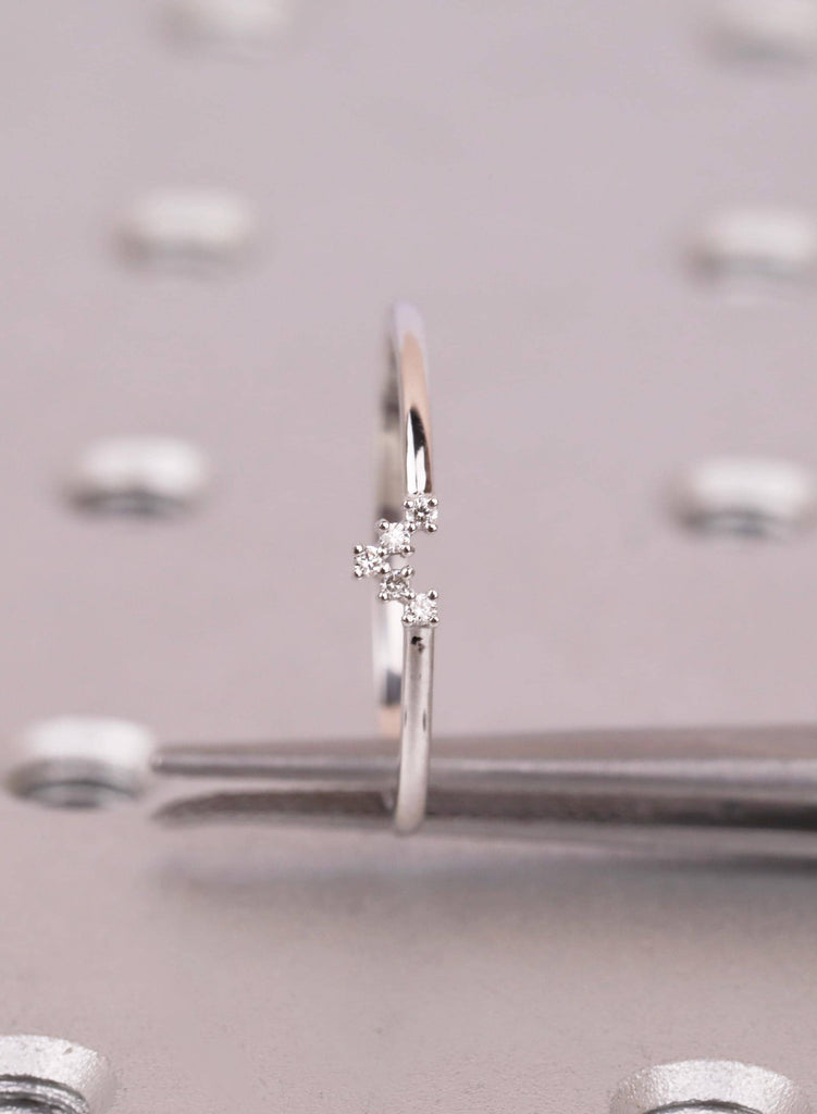 Dainty Curved Diamond Wedding Band, 14K White Gold Chevron Stacking Ring image #10