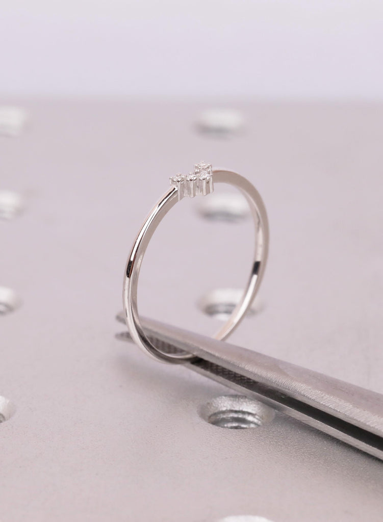 Diamond Wedding Band, Curved Chevron Stacking Ring 14K White Gold, Dainty V Shaped Matching Band, Natural Diamond Lab Diamond Moissanite image #13