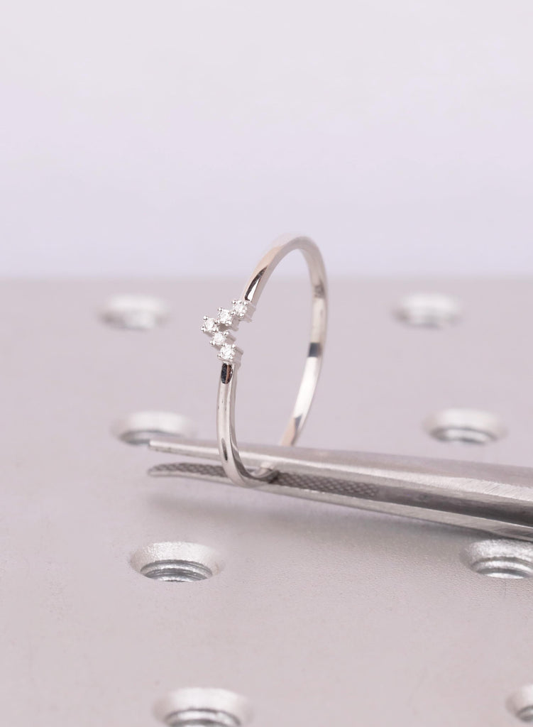 Diamond Wedding Band, Curved Chevron Stacking Ring 14K White Gold, Dainty V Shaped Matching Band, Natural Diamond Lab Diamond Moissanite