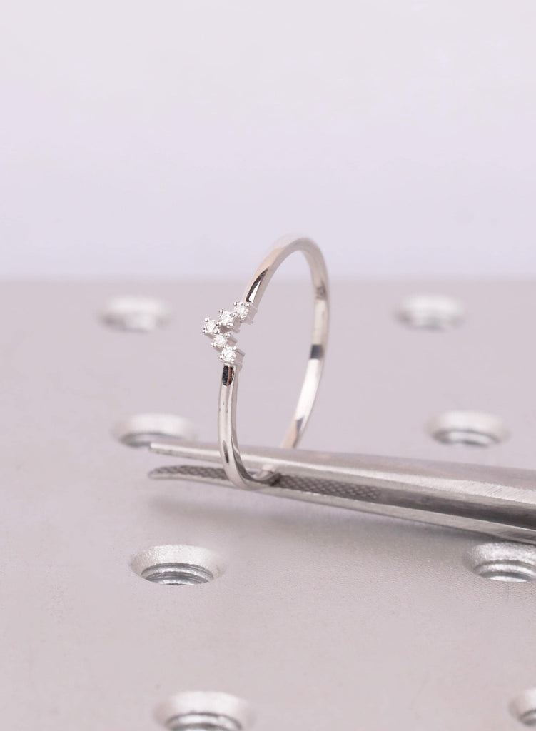 Dainty Curved Diamond Wedding Band, 14K White Gold Chevron Stacking Ring image #2