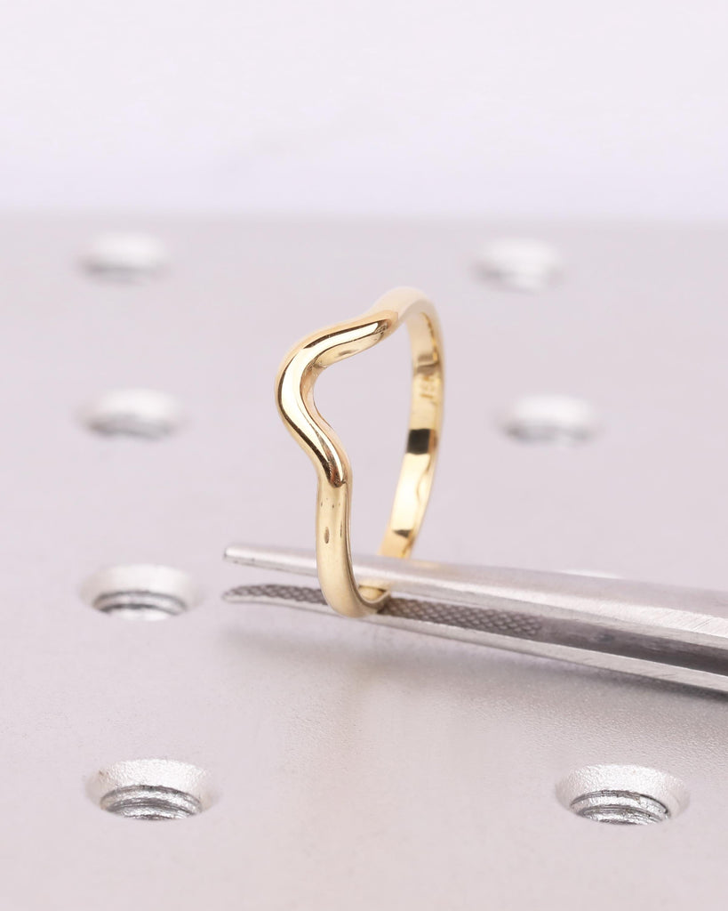 14K Solid Gold Curved Wedding Band | Minimalist Stackable Ring | U Shape Contour Ring | Simple Wedding Band | Women's Wedding Ring image #7