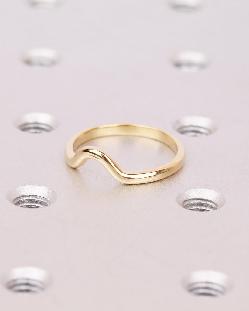 14K Solid Gold Curved Wedding Band | Minimalist Stackable Ring | U Shape Contour Ring | Simple Wedding Band | Women's Wedding Ring image #3