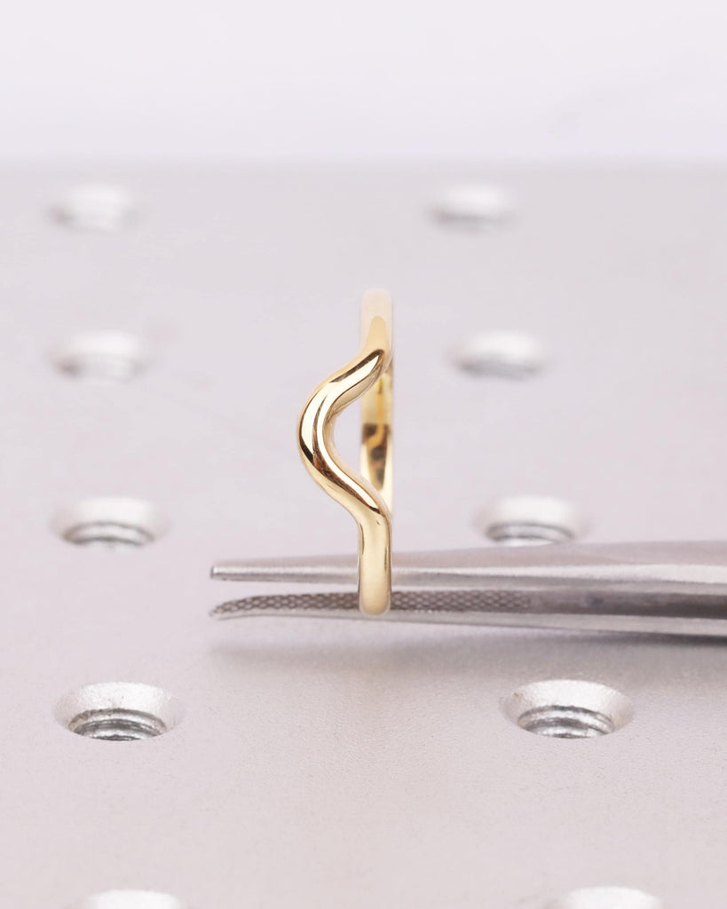14K Solid Gold Curved Wedding Band | Minimalist Stackable Ring | U Shape Contour Ring | Simple Wedding Band | Women's Wedding Ring image #6