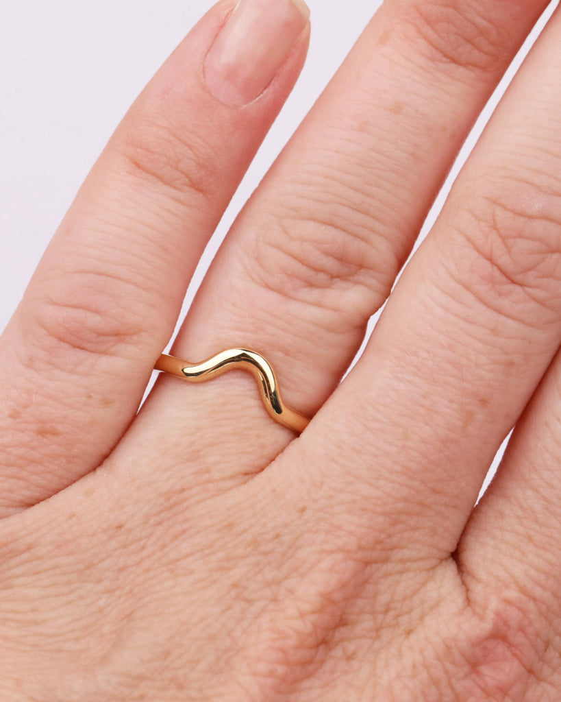 14K Solid Gold Curved Wedding Band | Minimalist Stackable Ring | U Shape Contour Ring | Simple Wedding Band | Women's Wedding Ring image #2