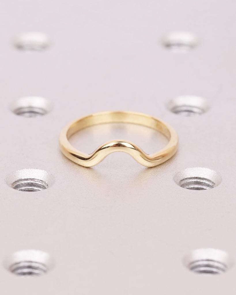 14K Solid Gold Curved Wedding Band | Minimalist Stackable Ring | U Shape Contour Ring | Simple Wedding Band | Women's Wedding Ring image #1