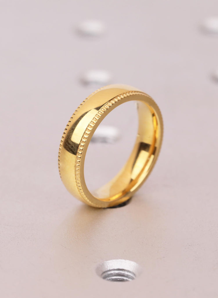 Domed 14k Yellow Gold Plated Mens Titanium Wedding Band, 5mm Milgrain Comfort Fit Ring image #2
