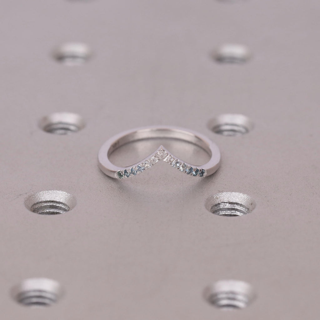 Unique Blue Green Gemstones, Diamond Wedding Rings for Women | 14k Gold Stackable Wedding Bands | V Shaped Ring Bridal Jewelry image #10