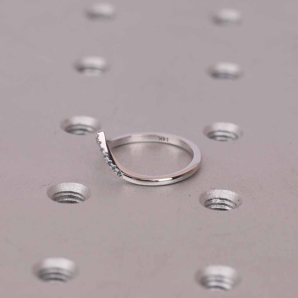 Unique Blue Green Gemstones, Diamond Wedding Rings for Women | 14k Gold Stackable Wedding Bands | V Shaped Ring Bridal Jewelry image #12