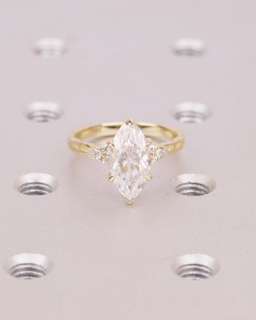 Marquise Diamond Ring, Hidden Halo Engagement Ring, Art Deco 18k/14k Gold Lab Created Diamond Wedding Anniversary Ring, Leaf Engraved Band image #8