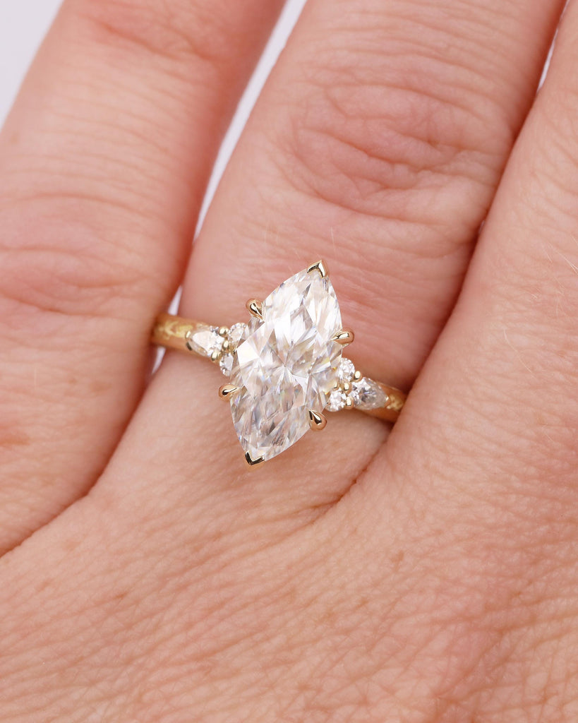 Lab Grown Diamond Hidden Halo Ring, 14k Solid Gold Marquise Engagement Ring, Nature Jewelry image #17