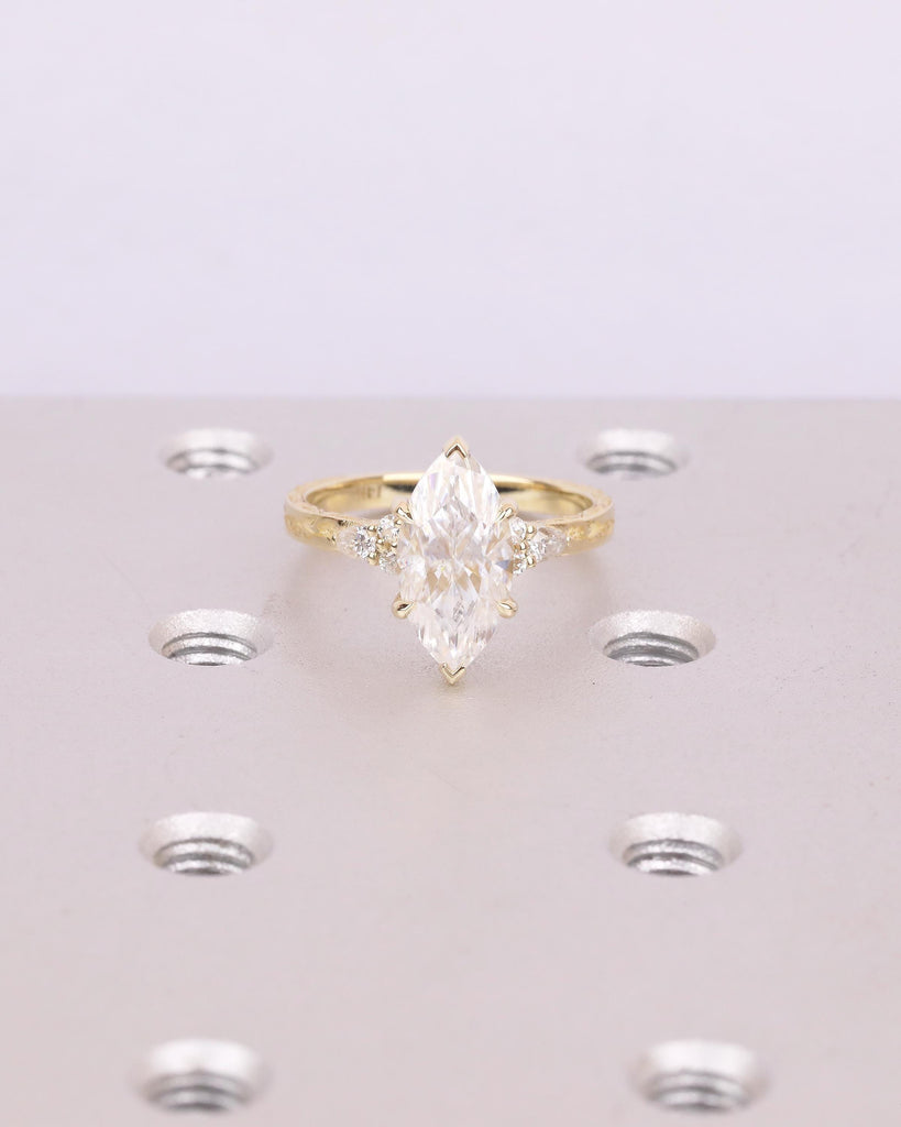 Lab Grown Diamond Hidden Halo Ring, 14k Solid Gold Marquise Engagement Ring, Nature Jewelry image #2